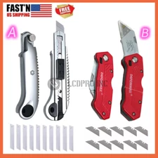 Utility Knife Box Cutter Retractable Lock Heavy W/ 5 Blades OR 10 Blades Only