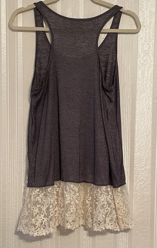 New w/Tags Umgee Small HiLo Charcoal Racer back Top SHIPS FREE Deep Lace Edge - Picture 3 of 11