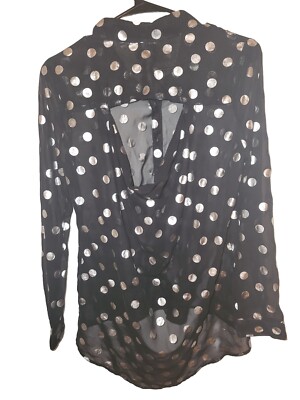 Sheer Black & Silver Polka Dot Blouse by NO BOUNDARIES in Medium FREE SHIPPING