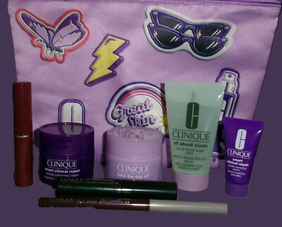 Clinique Great Skin Day Bonus GWP 7 pc set & Cosmetic Bag NEW