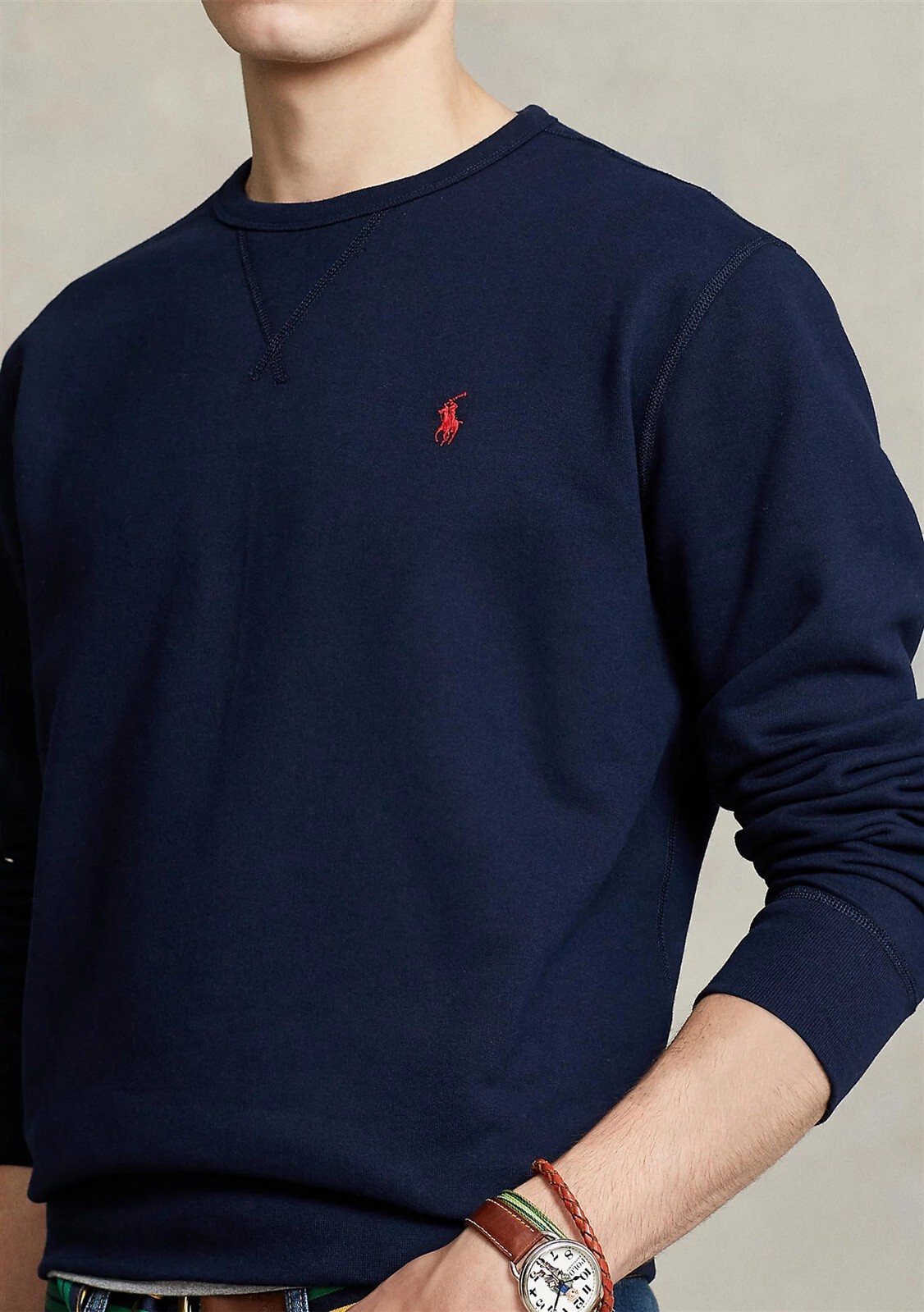 Polo Ralph Lauren nuova con etichette tinta unita blu navy pile LS felpa XXL 2XL rosso logo pony