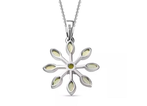 Rhodium Plated 925 Silver Peridot (~1 ct) Floral Pendant 20" Necklace (5.4g) - Picture 2 of 8