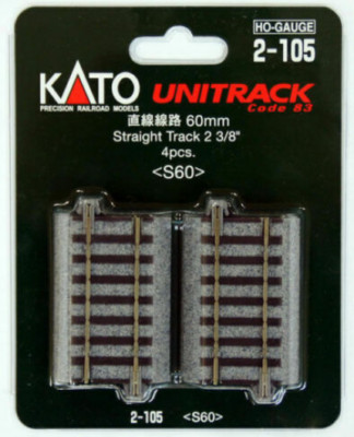 Kato #2-105 HO Scale 60mm (2 3/8'') Straight UniTrack - Code 83 - 4 sections  