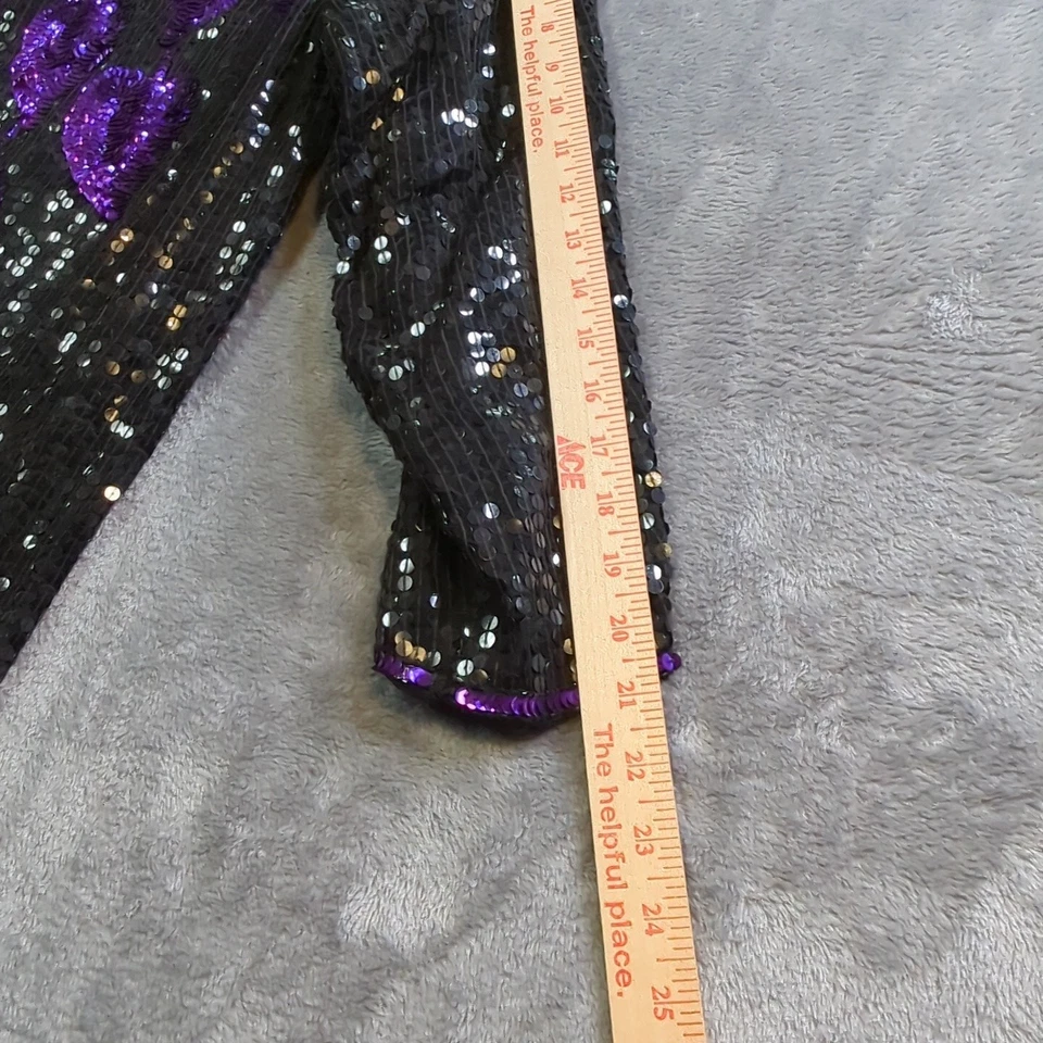Винтажное голливудское гламурное платье из 100% шелка с большими блестками черное фиолетовое размер M - Изображение 3 из 4
