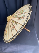 Vintage Oriental Bamboo Paper Parasol Umbrella Hand Painted Birds  Flowers 24  