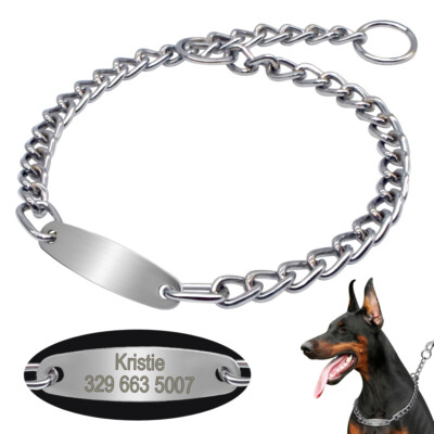 Personalized Dog Choke Chain Collar Engraved Name ID Tag for Medium Large  Dogs