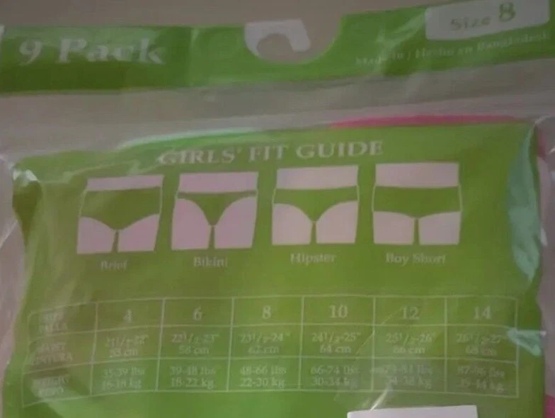 Girls Faded Glory Brand 9 pk 2 missing Daydream Love Believe Briefs  Size 10 - Image 3 of 3