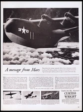 Vintage 1944 Curtiss Wright WWII Cargo Plane - Message from Mars PRINT AD
