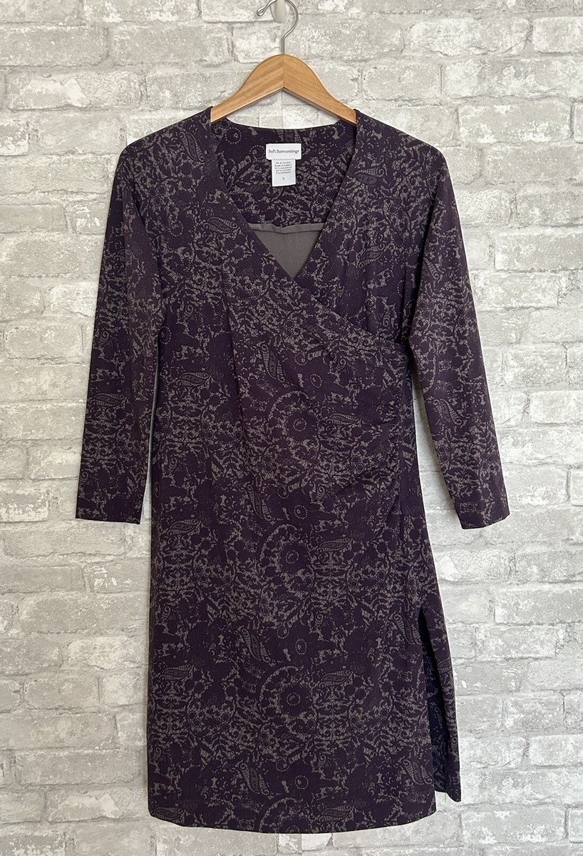 Haut Soft Surroundings Femme Noir En Faux Wrap Manches Courtes Et Boutons Sur Le Côté - Taille S