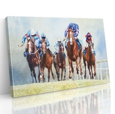 Horse Racing Horses Water Colour Canvas Wall Art Print Picture Painting Poster