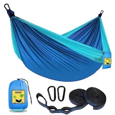 Camping Hammock Double & Single Portable Hammocks Medium Dark Blue & Sky Blue
