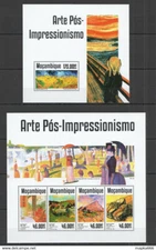 ST2363 2014 MOZAMBIQUE ART PAINTINGS POSTIMPRESSIONISM SILVER PRINT KB+BL MNH