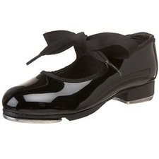 Theatrical 8120 Women's Size 6M Fits 5.5M Black Patent Ribbon Tie Tap Shoes