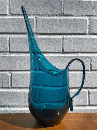 Viking Glass Pitcher Vintage Blue Smoothie Rare Size Nearly 13”  Tall Gorgeous ! - Afbeelding 1 van 13