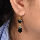 Black Onyx Teardrop Gemstone 18k Gold Plated Dangle Women Fashion Gift Earrings