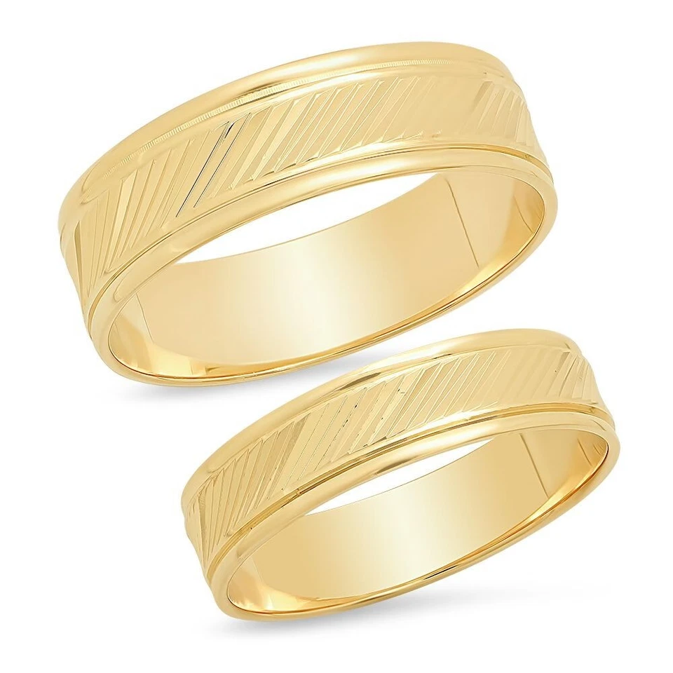 14K Gold Wedding Band 2 Engagement His Hers Ring Set Unisex Mens Womens Matching - Image 2 of 4