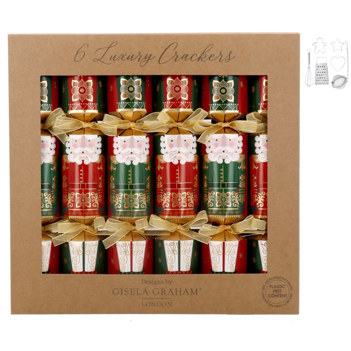 Gisela Graham Nutcracker Design Set of 6 Luxury Christmas Crackers Tableware