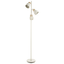 Muted Dove Grey Scandinavian Triple Spot Floor Lamp with Wooden Trim by Happy...