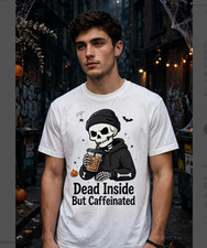Dead Inside But Caffeinated PNG, Skeleton Iced Coffee Halloween Design