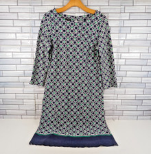 Talbots Sheath Dress Womens 8 Navy Blue Kelly Green Geometric 3/4 Sleeve Preppy