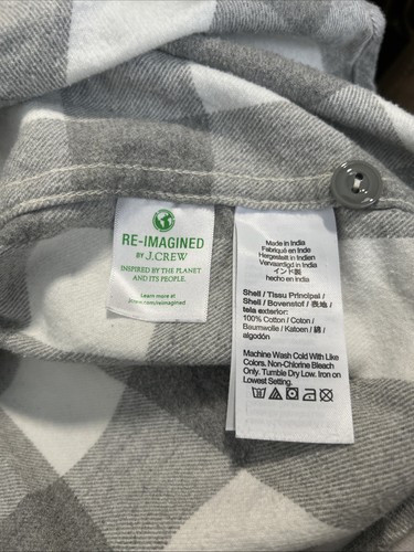 J Crew Mid-Weight Flannel Men’s L Gray White Plaid LS Button Up Shirt *stain - Bild 7 von 7