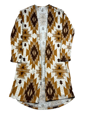AOP Moa Moa Cardigan Sweater Womens Small Multicolor Aztec Print Tight Knit