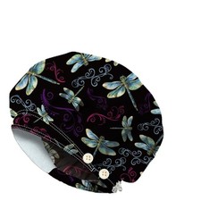 Dragonfly Bouffant Scrub Caps Cotton Nurse Scrub Hats With Button and Sweatba...