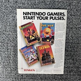 Vintage Tengen NES Nintendo Video Game Print Ad 1988 Tetris Pac-Man Retro Art
