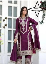 Women Heavy Embroidered Chinon Slik Kurti With Pant Designer Dupatta. Size Xs To