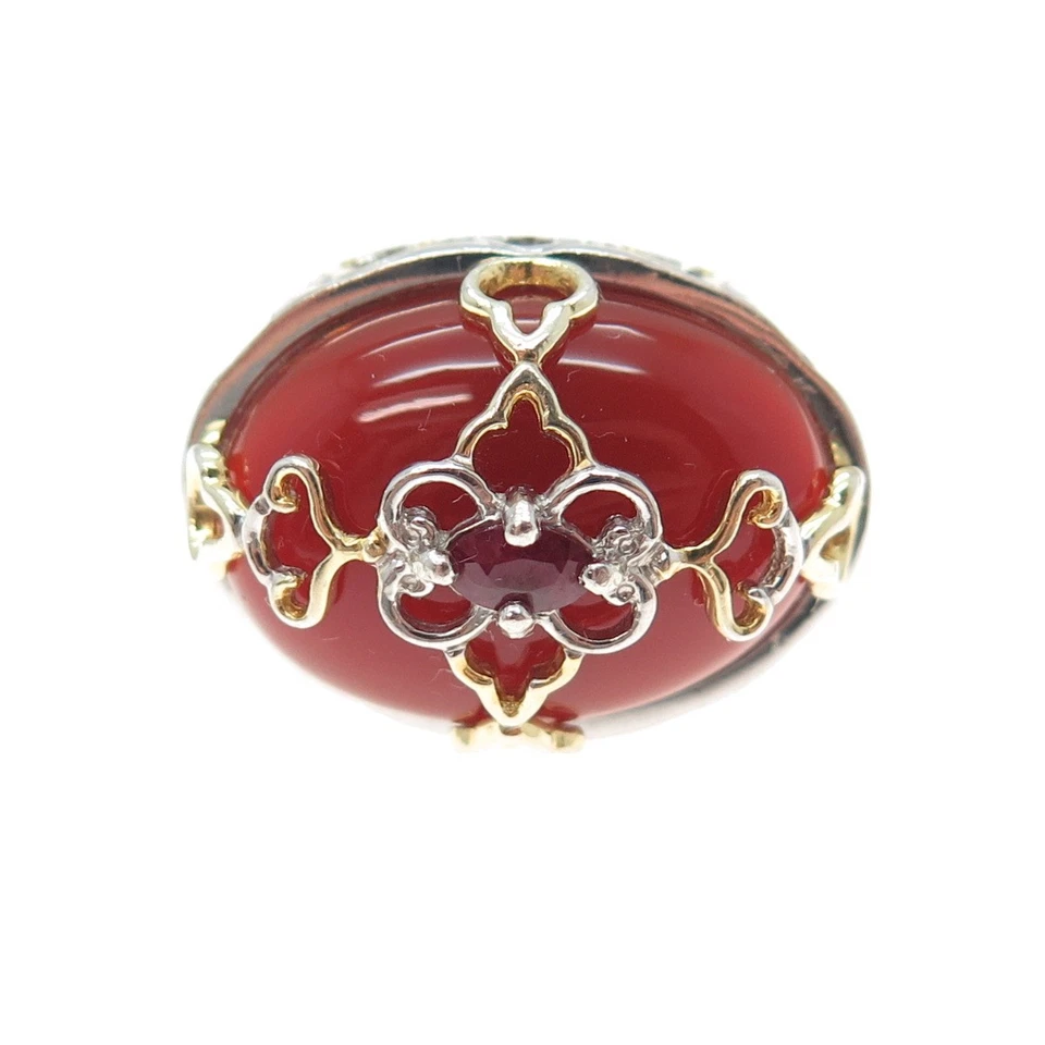 MICHAEL VALITUTTI Gems En Vogue Sterling 2-Tone Carnelian & Ruby Ring Size 5.25 - Image 3 of 4