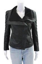 Maje Womens Leather Asymmetric Zip Up Jacket Black Size 38