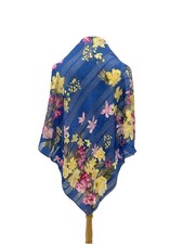 Vintage Made in Italy 100 Silk Scarf Blue Yellow Pink Floral Sheer Square A78