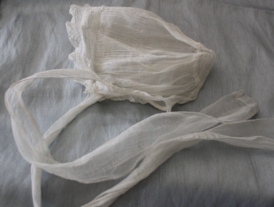 Vintage Sheer White Organdy Baby or Large Doll Bonnet Lace Needlework