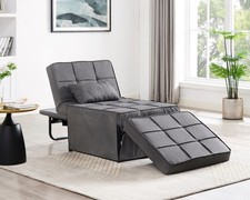 Modern Grey Fabric One-Seater Sofa Bed Ottoman Chair Sleeper Space-Saver