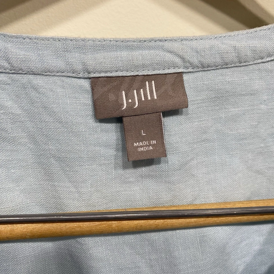 J Jill Womens 100% Linen Tie Front Topper Jacket Size Large Blue Coastal Beachy - Image 4 of 4