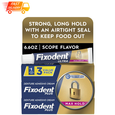 Fixodent Ultra Max Hold Secure Denture Adhesive Cream 2.2 oz, 3 Pack