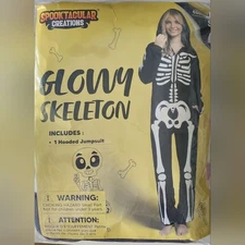 Spooktacular Creations Women's Glow In The Dark Skeleton Hooded Jumpsuit. Size S
