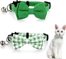 2 Pcs Bowtie Cat Collar with Bell Breakaway Cat Collars Cute Boy Kitten green