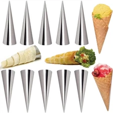 10 Pack Large Cream Horn Forms 5-Inch, Non-Stick Cream Horns Pastry Mould Croiss