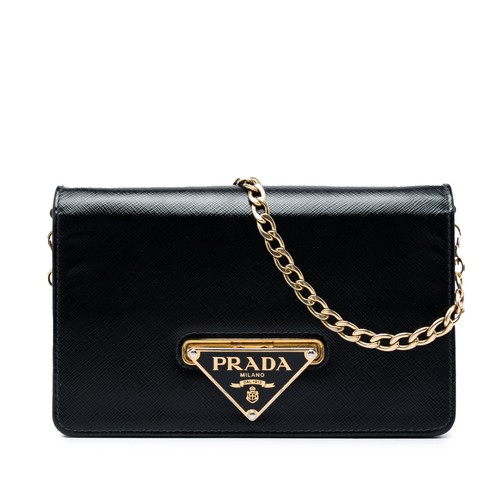 Prada Saffiano Vernice Flip Lock Wallet on Chain Clutch Pre-Loved Black