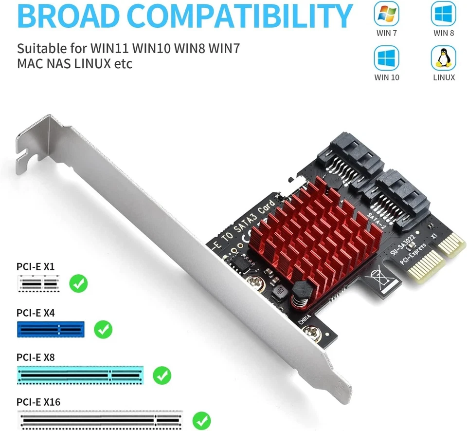 2-Port PCIe to SATA Expansion Card 6Gbps SATA 3.0 w/ Low Profile Bracket - Image 3 of 4