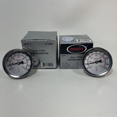 PASCO 1449 DIAL TYPE THERMOMETER BRASS WELL 2.5'' FACE DIAMETER LOT of 2