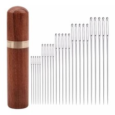 Sewing Needles Set With Wooden Storage Case Large Eye Hand Sewing Needle Set