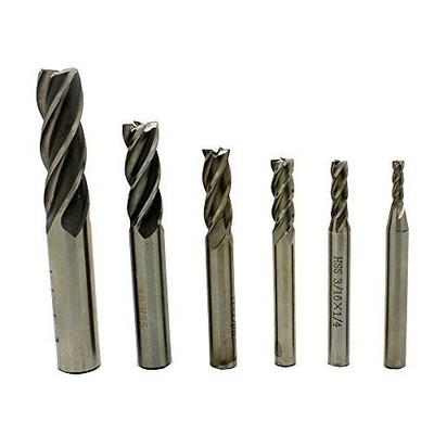 Speed Steel HSS 4 Flute Straight End Mill Cutter Set of 6 Gray