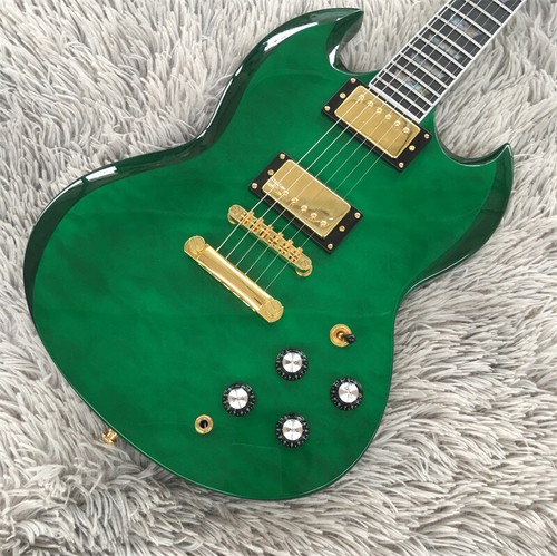 Green Quilted Maple Top SG Electric Guitar Solid Body H-H Pickups Abalone Inlay - Picture 2 of 7