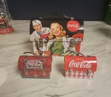 Lot de 3 boîtes à lunch en étain Coca-Cola. Service fontaine rouge transport rétro