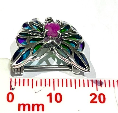 Sterling Silver Plique a Jour Art Deco Ruby and Marcasite Butterfly Brooch Pin - Picture 3 of 5