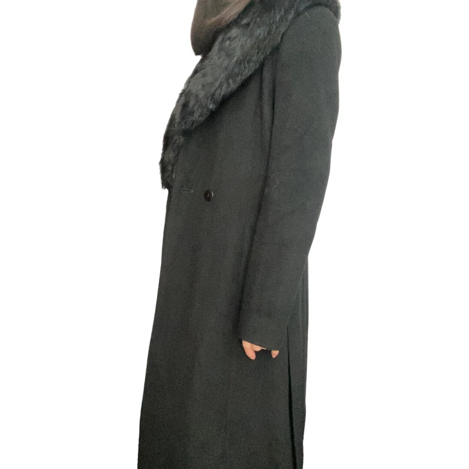 Abrigo BADGLEY MISCHKA Mezcla de Lana con Cinturón con Recorte de Piel de Conejo - US XS Foto 4 de 4