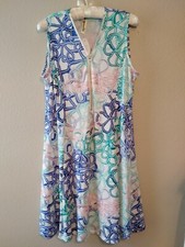 NWT, SHORELINE, Womens Front Zippered Shift Dress,Size M, Sleeveless Blue Beachy
