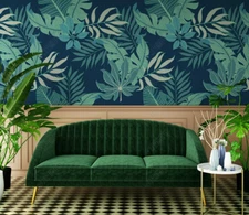 3D Blue Green Leaves Self-adhesive Removeable Wallpaper Wall Mural Sticker 335